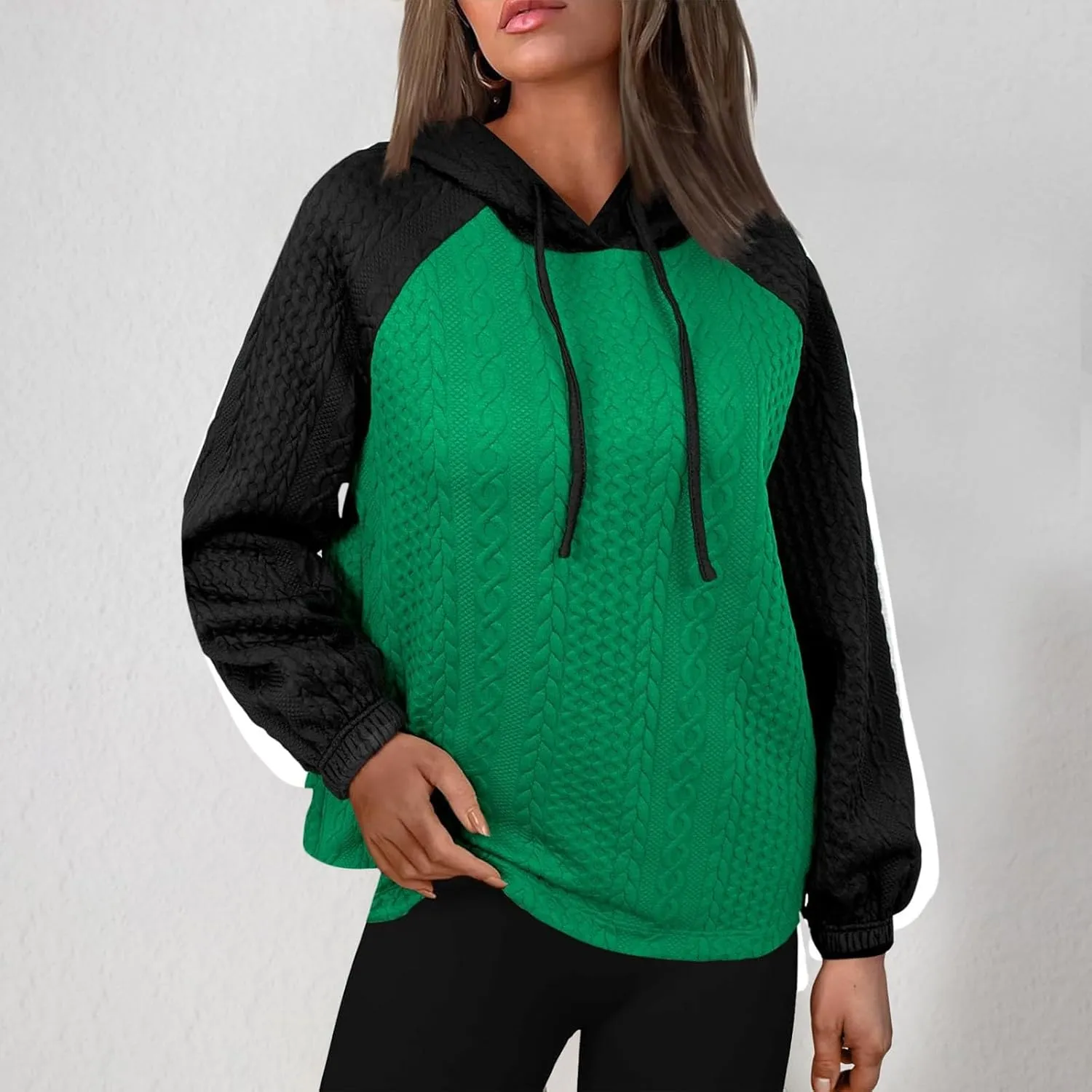 Women's Casual Oversized Hoodies Color Block Long Sleeve Sweatshirt Drawstring Hooded Pullover Top