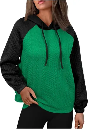Women's Casual Oversized Hoodies Color Block Long Sleeve Sweatshirt Drawstring Hooded Pullover Top