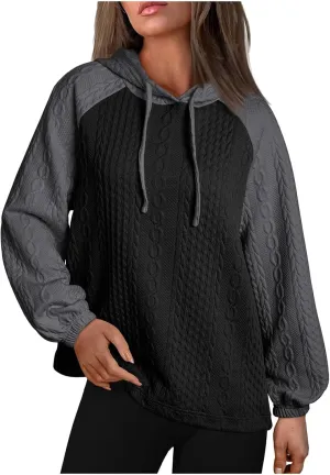 Women's Casual Oversized Hoodies Color Block Long Sleeve Sweatshirt Drawstring Hooded Pullover Top