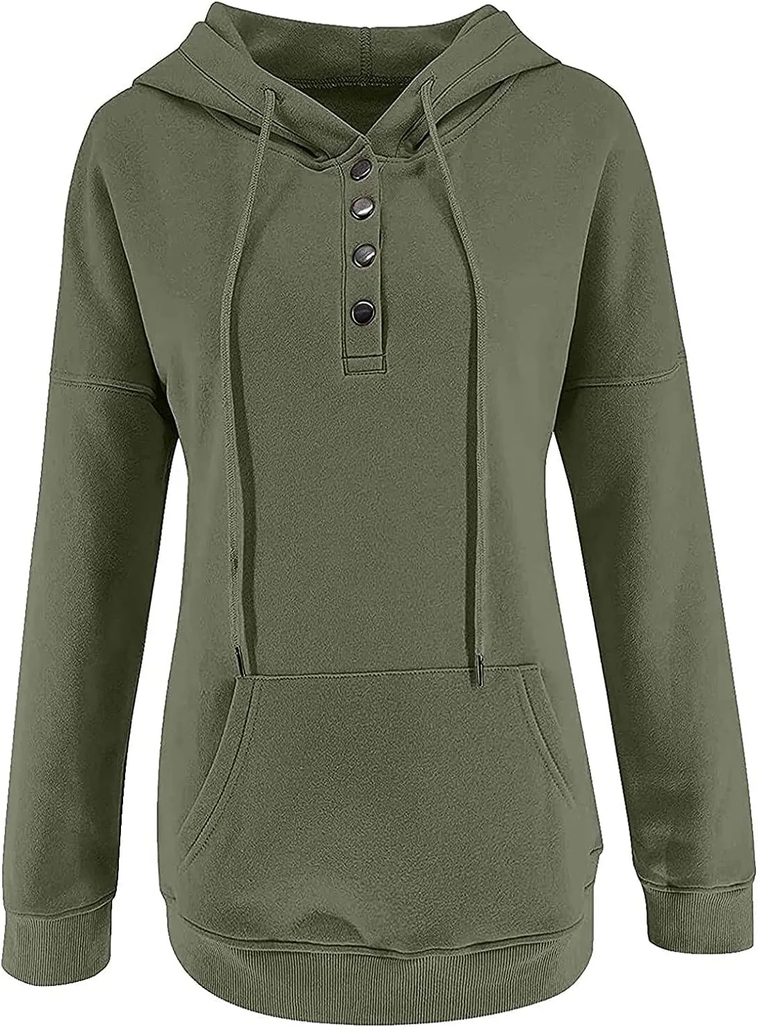 Women's Fashion Casual Hoodies Color Block Long Sleeve Drawstring Button Down Pullover Fall Sweatshirt Tops With Pocket