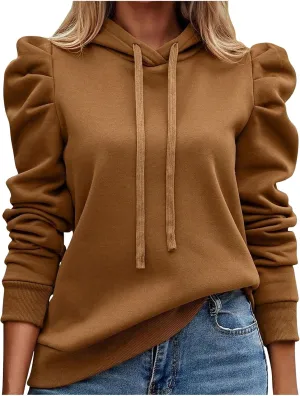 Womens Fashion Hoodies Long Sleeve Drawstring Solid Color Thickening Pullover Fall Winter Trendy Shoulders Sweatshirt