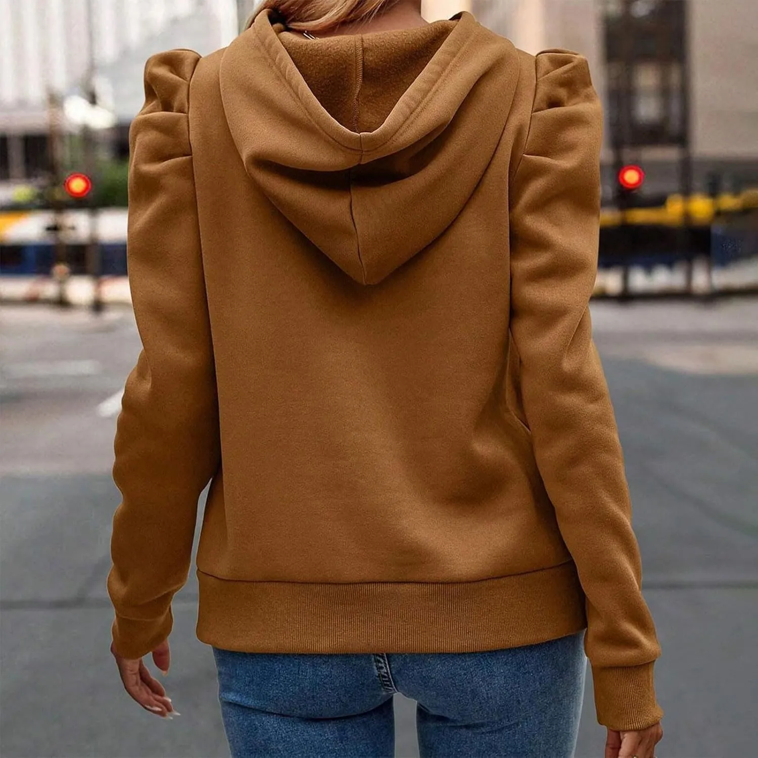 Womens Fashion Hoodies Long Sleeve Drawstring Solid Color Thickening Pullover Fall Winter Trendy Shoulders Sweatshirt