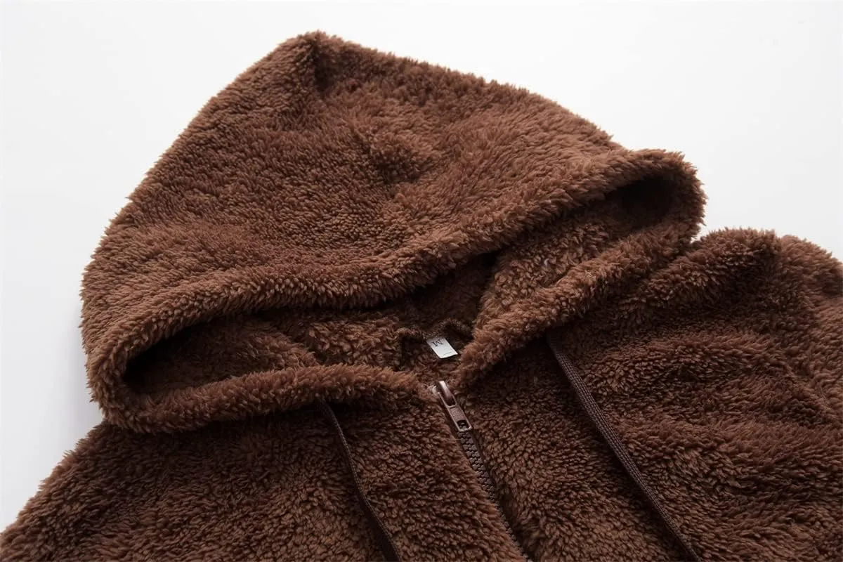Womens Fuzzy Hoodies Oversized Sweatshirts Casual Warm Athletic Cozy Hooded Sherpa Lined Fleece Pullover with Pockets