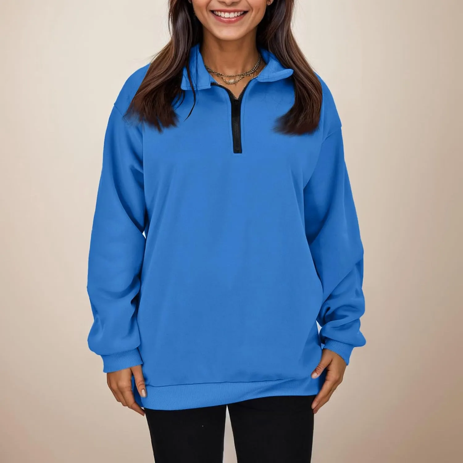 Womens Half Zip Sweatshirts Oversized Plain Trendy Long Sleeve Quarter Zip Pullover Hoodies 2024 Fall Outfits