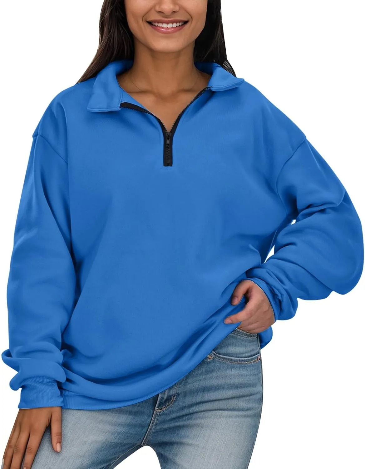 Womens Half Zip Sweatshirts Oversized Plain Trendy Long Sleeve Quarter Zip Pullover Hoodies 2024 Fall Outfits