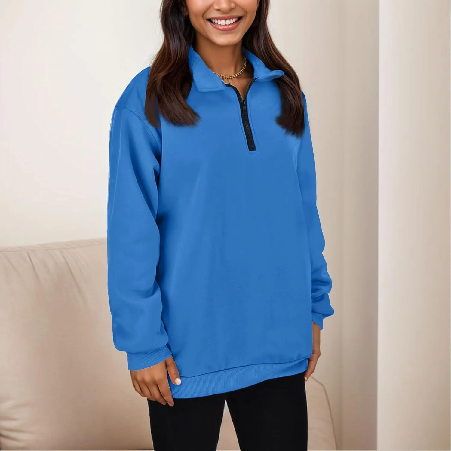 Womens Half Zip Sweatshirts Oversized Plain Trendy Long Sleeve Quarter Zip Pullover Hoodies 2024 Fall Outfits