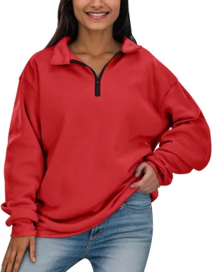 Womens Half Zip Sweatshirts Oversized Plain Trendy Long Sleeve Quarter Zip Pullover Hoodies 2024 Fall Outfits