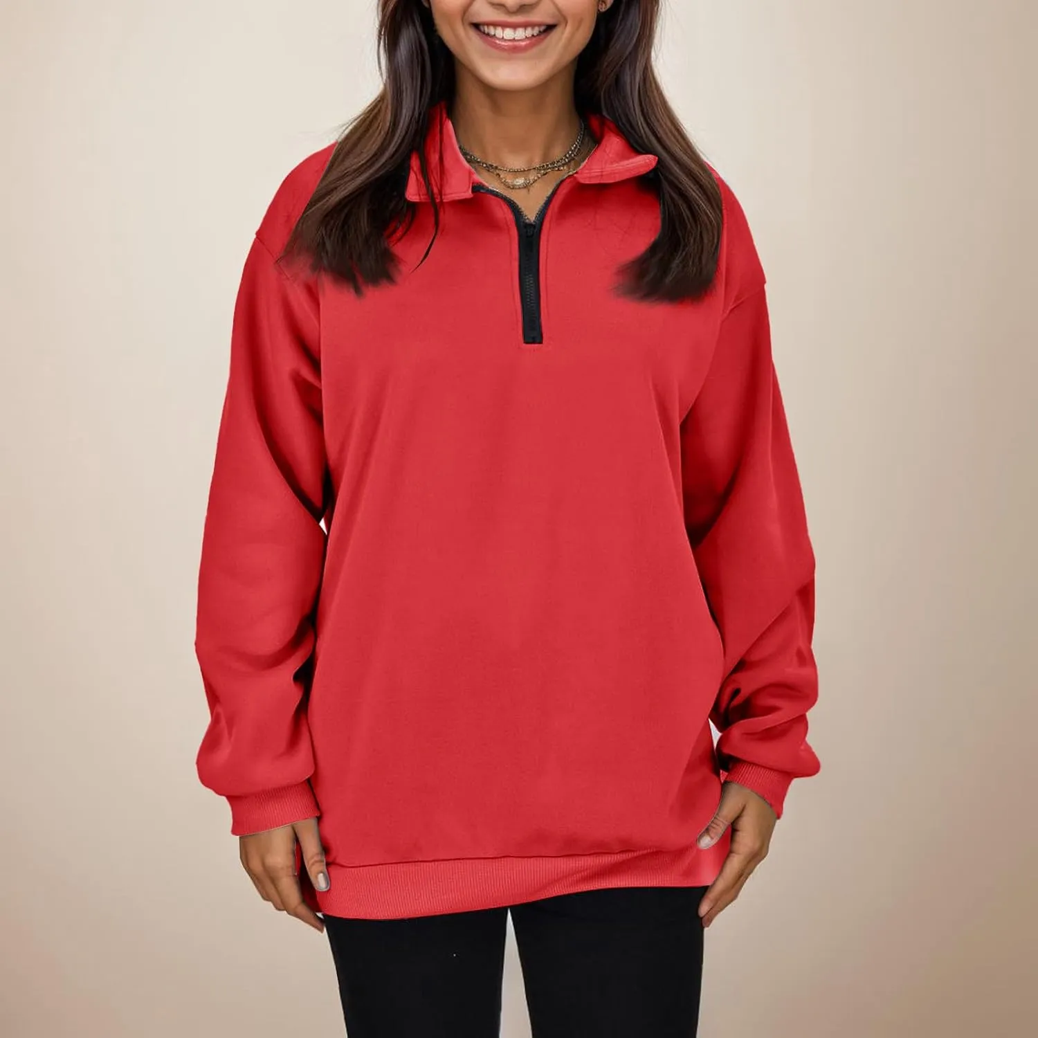 Womens Half Zip Sweatshirts Oversized Plain Trendy Long Sleeve Quarter Zip Pullover Hoodies 2024 Fall Outfits