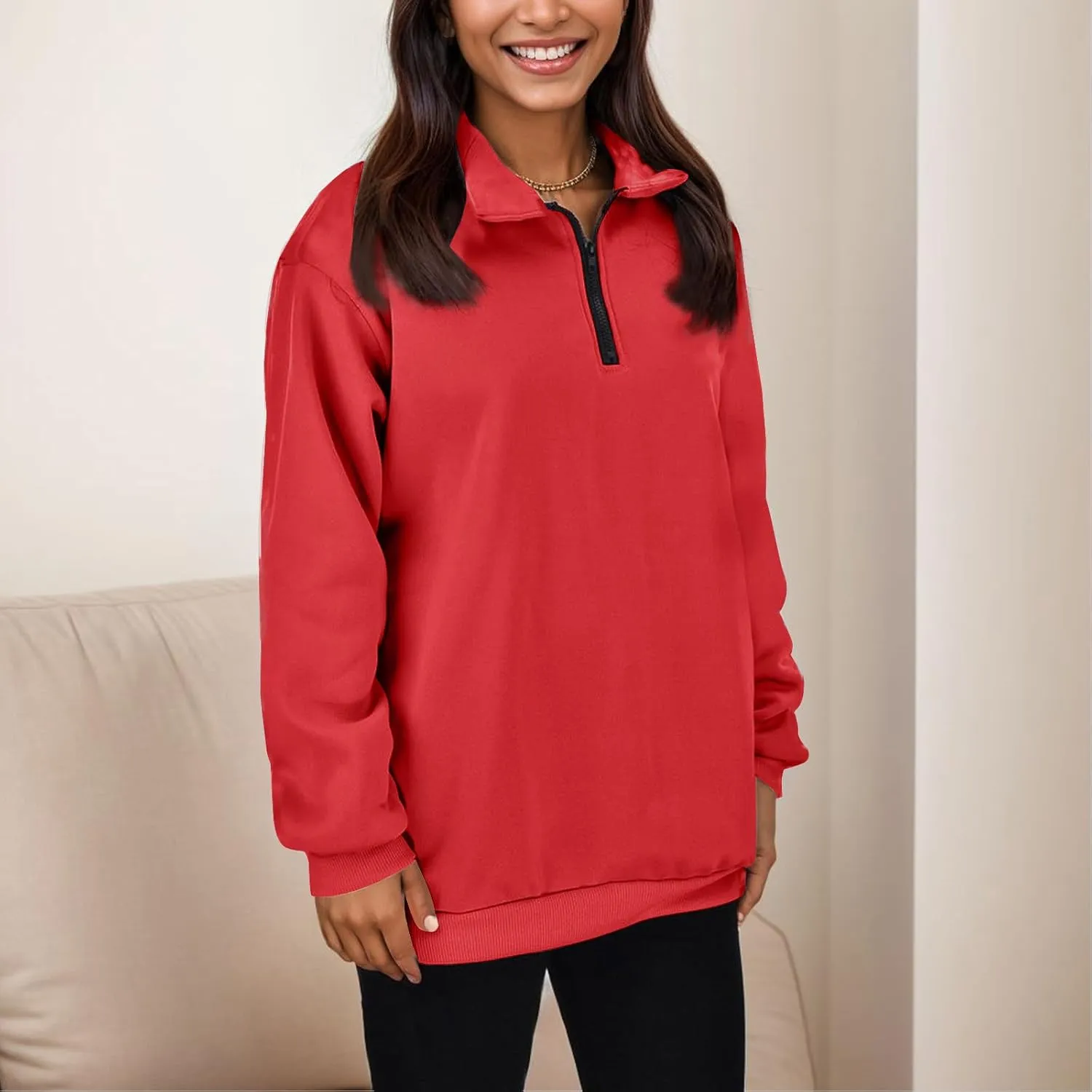 Womens Half Zip Sweatshirts Oversized Plain Trendy Long Sleeve Quarter Zip Pullover Hoodies 2024 Fall Outfits