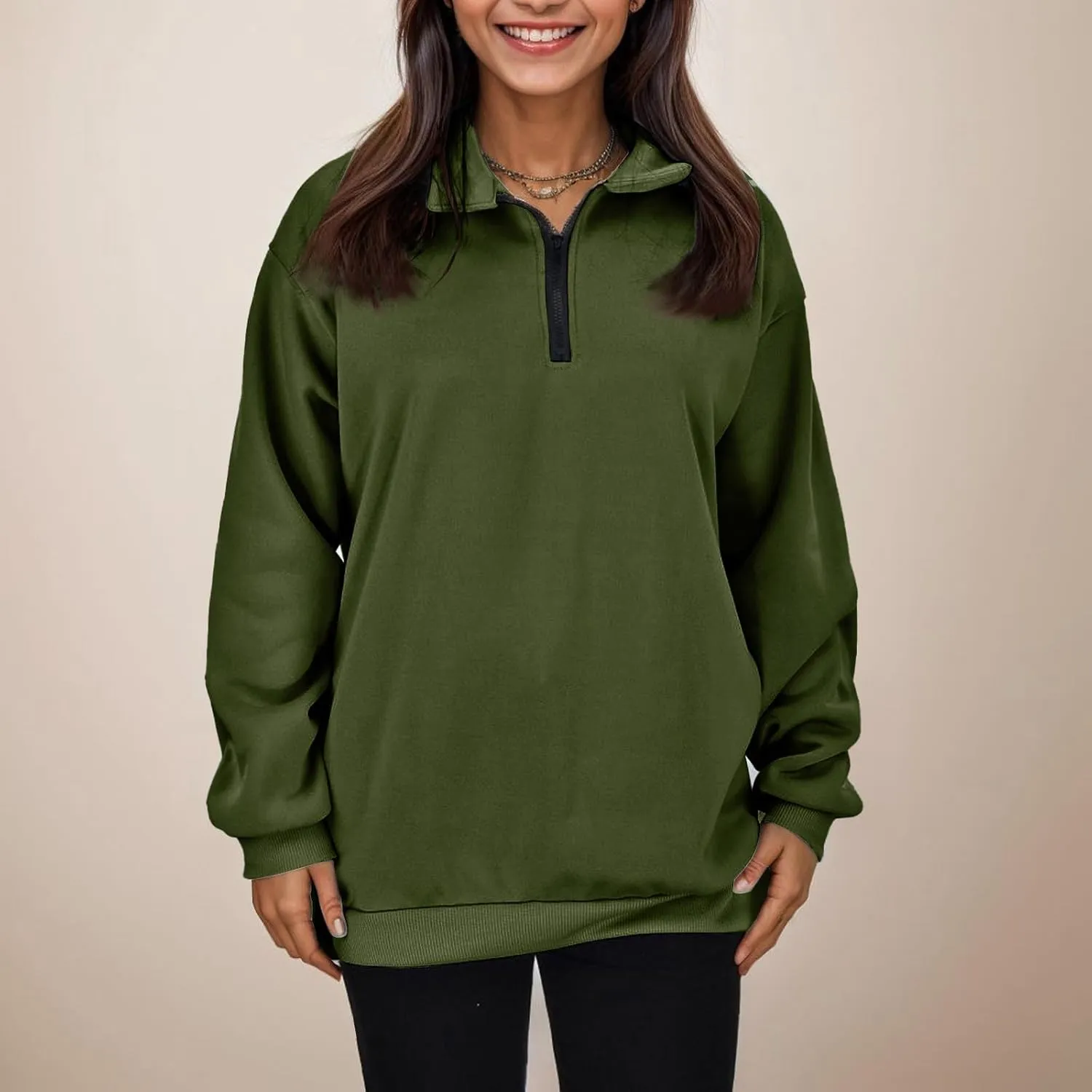 Womens Half Zip Sweatshirts Oversized Plain Trendy Long Sleeve Quarter Zip Pullover Hoodies 2024 Fall Outfits
