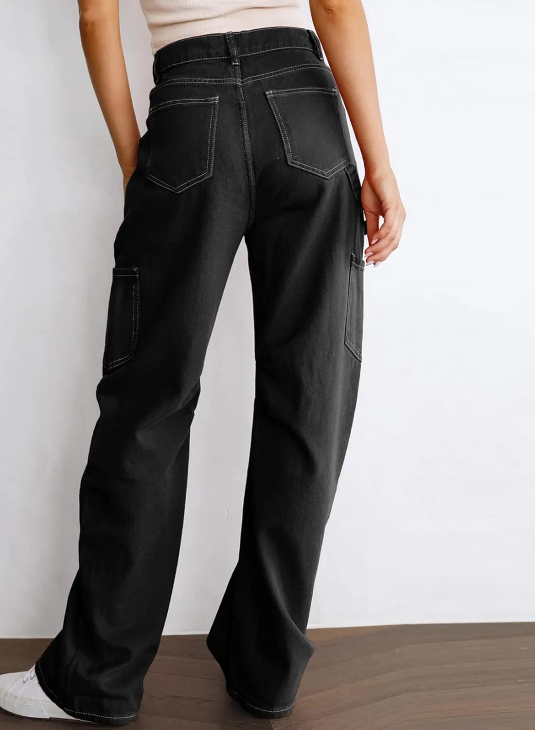 Women's High Waist Baggy Cargo Jeans Flap Pocket Relaxed Fit Straight Wide Leg Y2K Fashion Cargo Pants Boyfriend Jeans