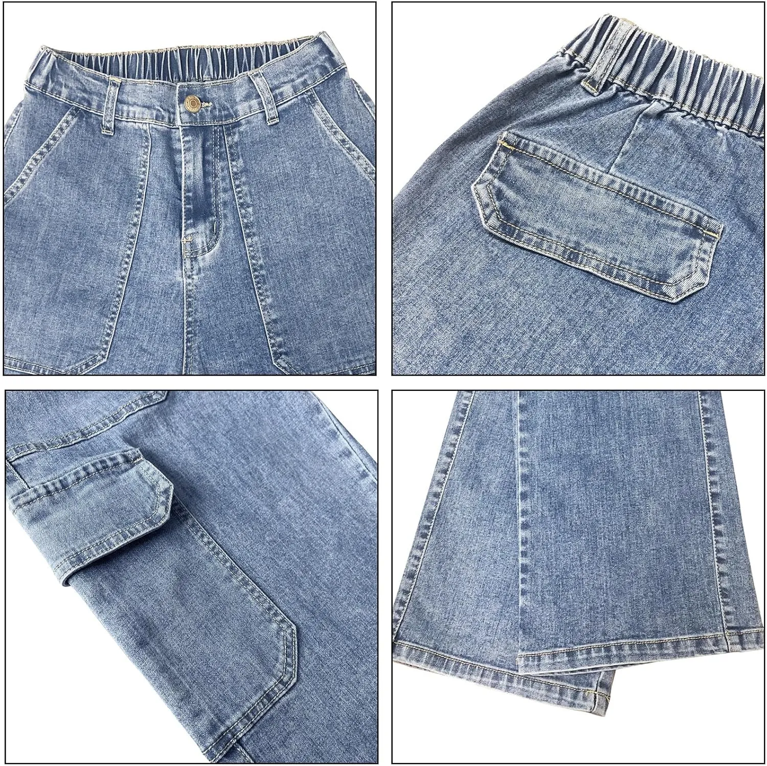 Women's High Waisted Cargo Jeans Stretch Wide Leg Denim Pants Trendy
