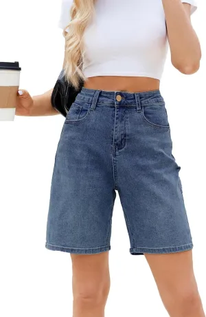 Women's High Waisted Stretchy Bermuda Denim Shorts - Trendy Casual Loose Fit