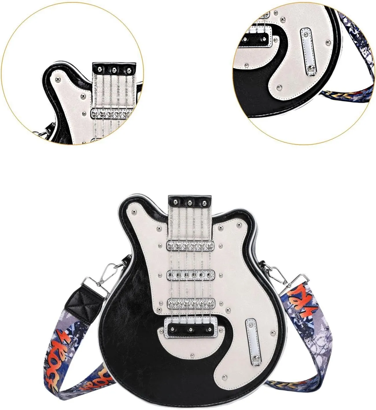 Womens Leather Crossbody Bag Trendy Satchel Guitar Shaped Bag for Work Shopping