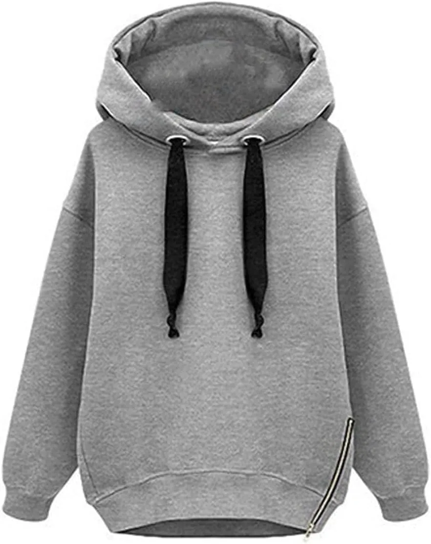 Womens Lightweight Trendy Basic Hoodies Cozy Tunic Pullover Tops Solid Color Sweatshirts Drawstring with Pockets