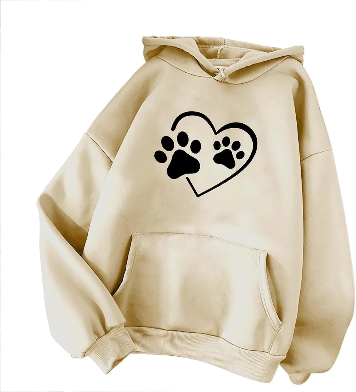 Womens Long Sleeve Loose Fit Hooded Sweatshirts Cute Heart Print Pullover Drawstraing Casual Fall Fashion Hoodies