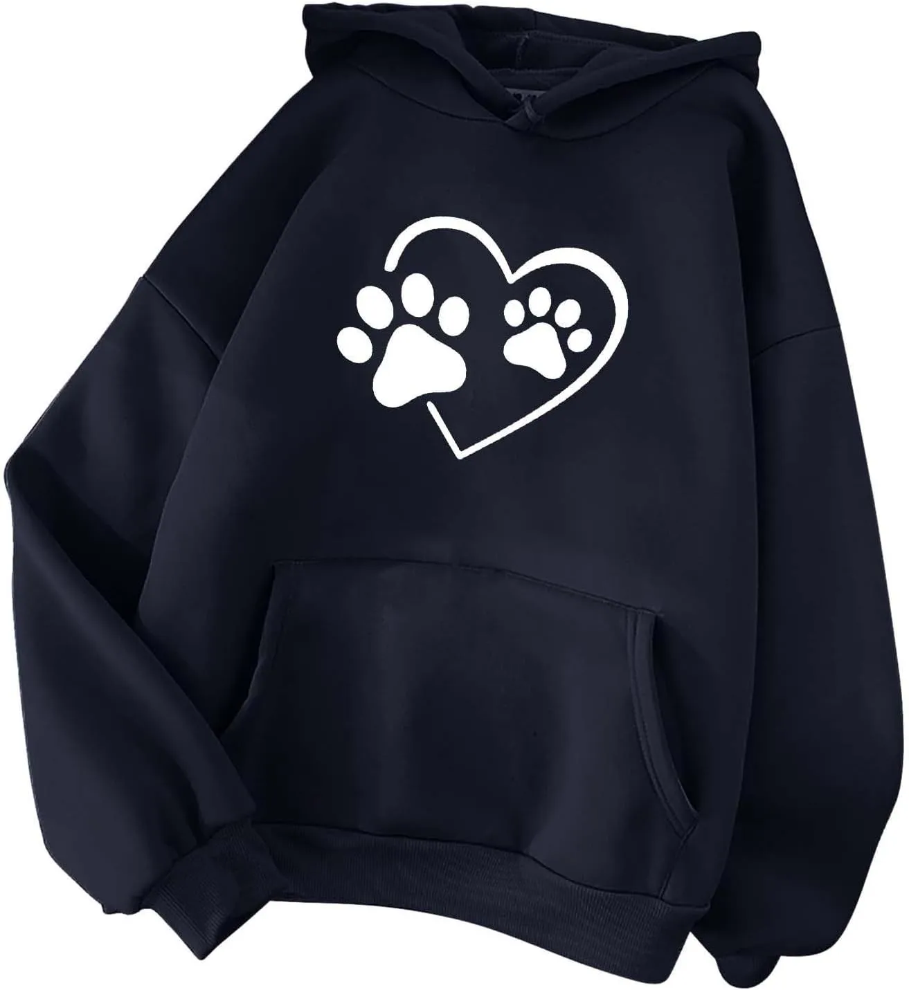 Womens Long Sleeve Loose Fit Hooded Sweatshirts Cute Heart Print Pullover Drawstraing Casual Fall Fashion Hoodies