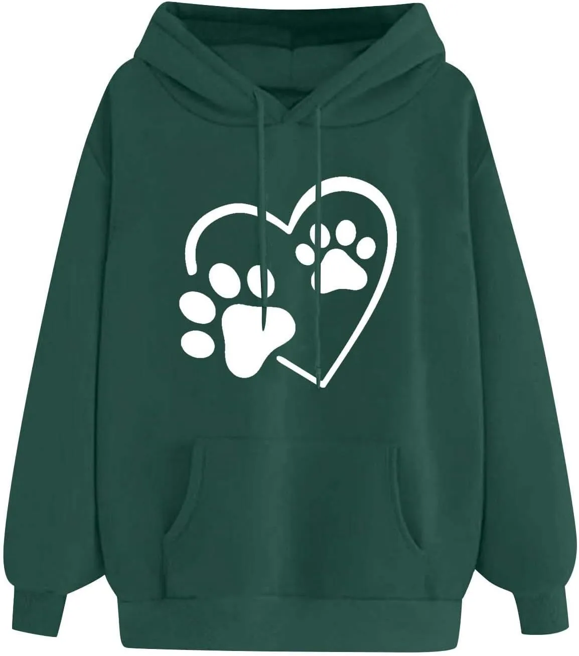 Womens Long Sleeve Loose Fit Hooded Sweatshirts Cute Heart Print Pullover Drawstraing Casual Fall Fashion Hoodies