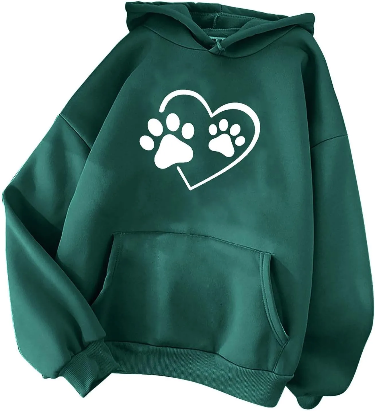 Womens Long Sleeve Loose Fit Hooded Sweatshirts Cute Heart Print Pullover Drawstraing Casual Fall Fashion Hoodies