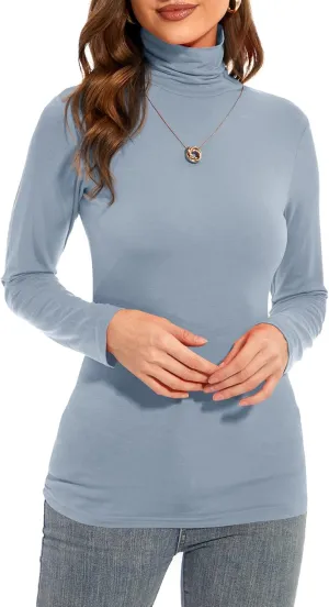 Womens Long Sleeve Turtleneck T-Shirts Casual Lightweight Slim Fit Cozy Base Layer Top