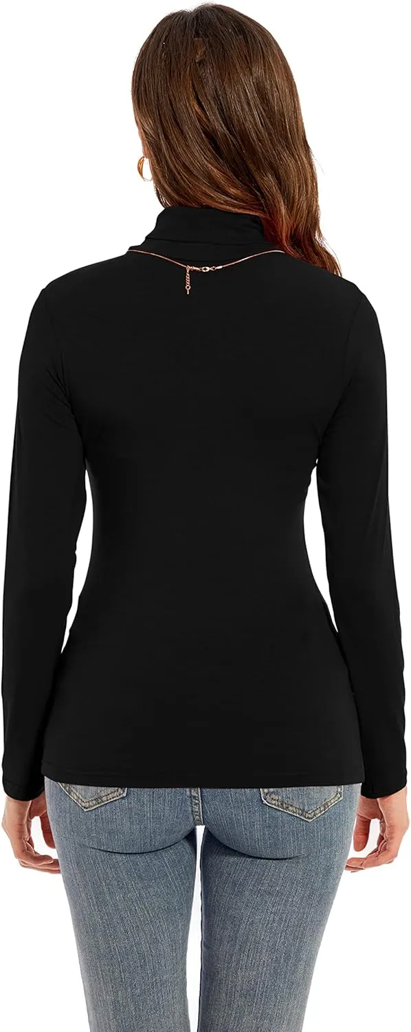 Womens Long Sleeve Turtleneck T-Shirts Casual Lightweight Slim Fit Cozy Base Layer Top