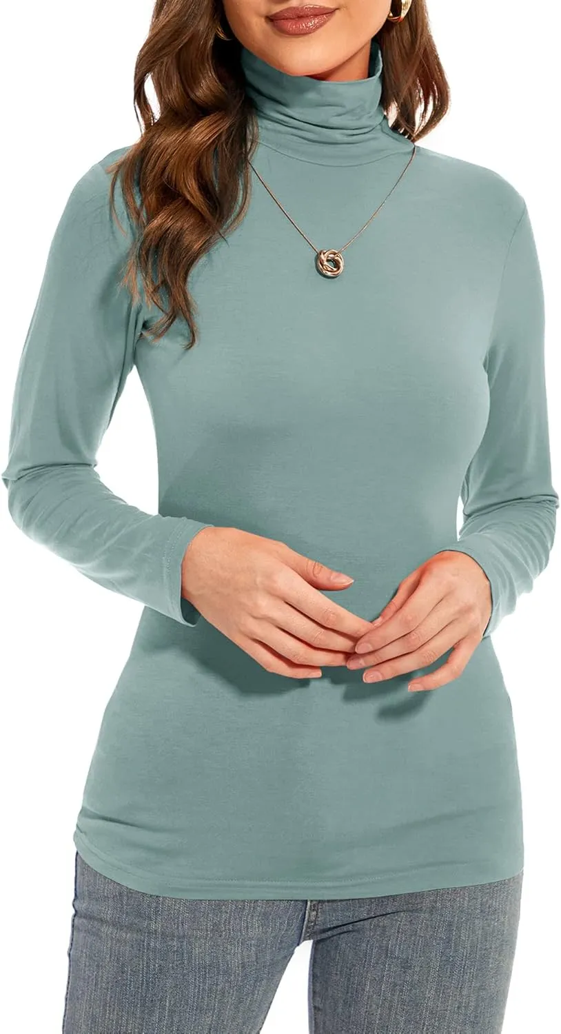 Womens Long Sleeve Turtleneck T-Shirts Casual Lightweight Slim Fit Cozy Base Layer Top
