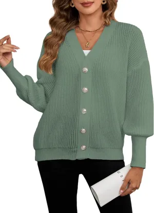 Women's Oversized V Neck Button Cardigan Fall 2024 Ladies Dressy Casual Chunky Ribbed Knit Sweater Cardigans