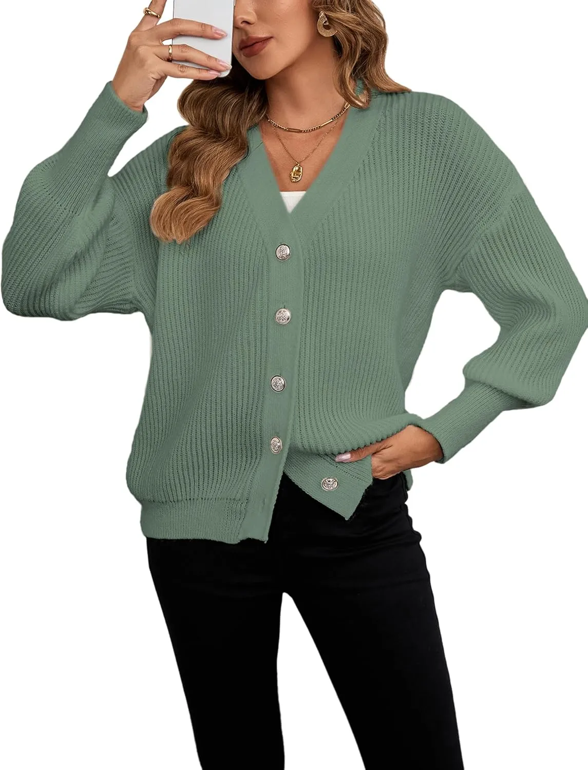 Women's Oversized V Neck Button Cardigan Fall 2024 Ladies Dressy Casual Chunky Ribbed Knit Sweater Cardigans