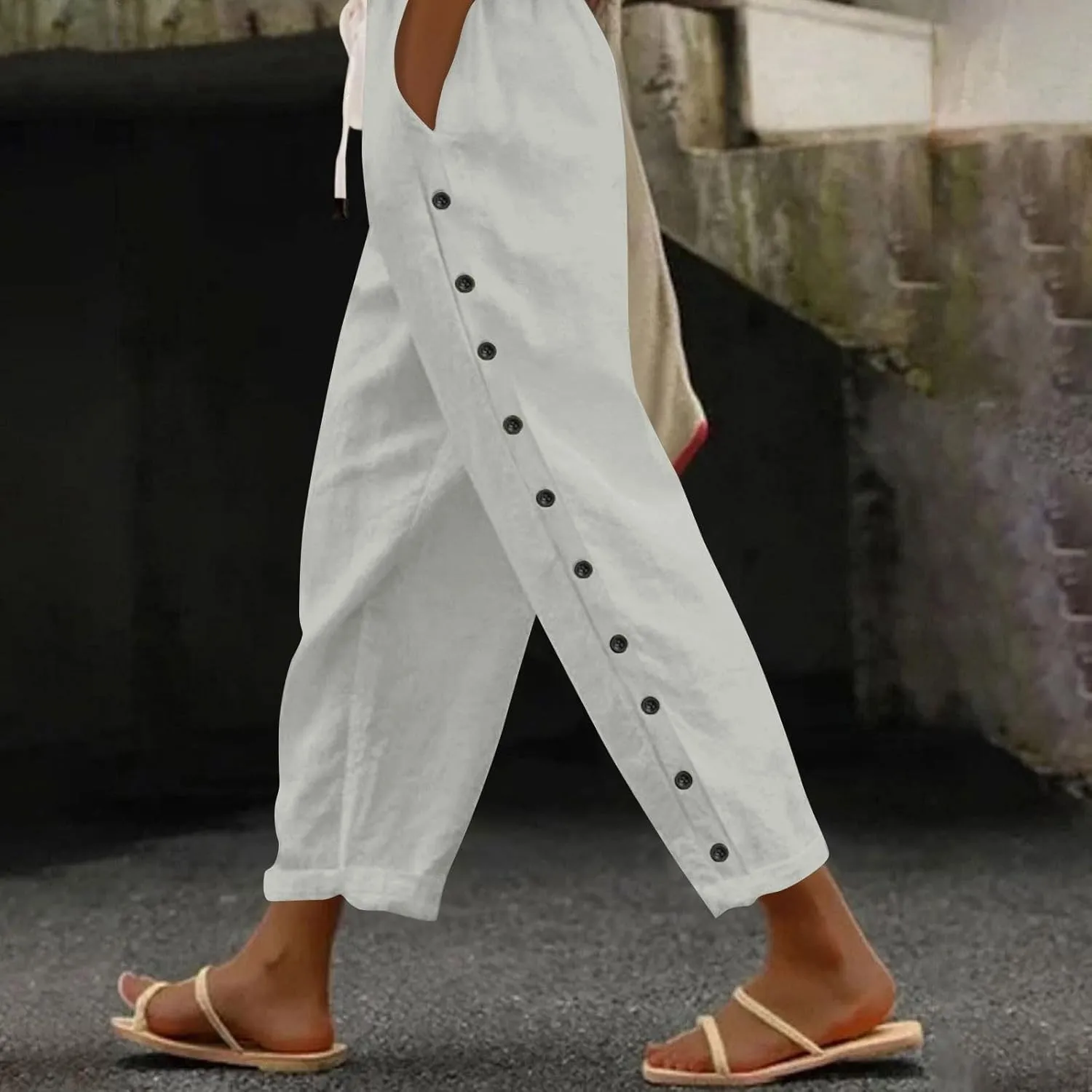 Women's Pants, Casual Pants Linen Stretchy Peasant Straight Leg Trendy Wide Adjustable