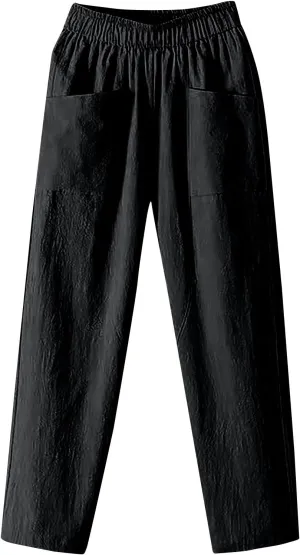Women's Pants, Casual Pants Peasant Straight Leg Linen Trendy Women Causal Plaid