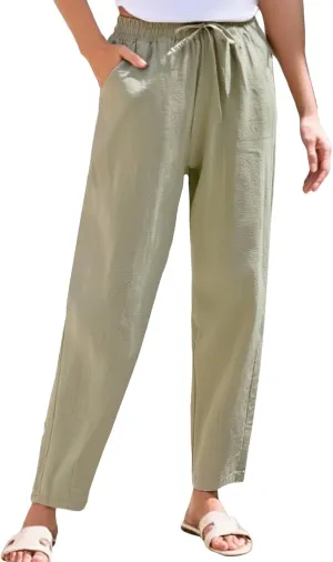 Women's Pants, Linen Casual Pants Straight Leg Peasant Women Trendy Teacher Wide