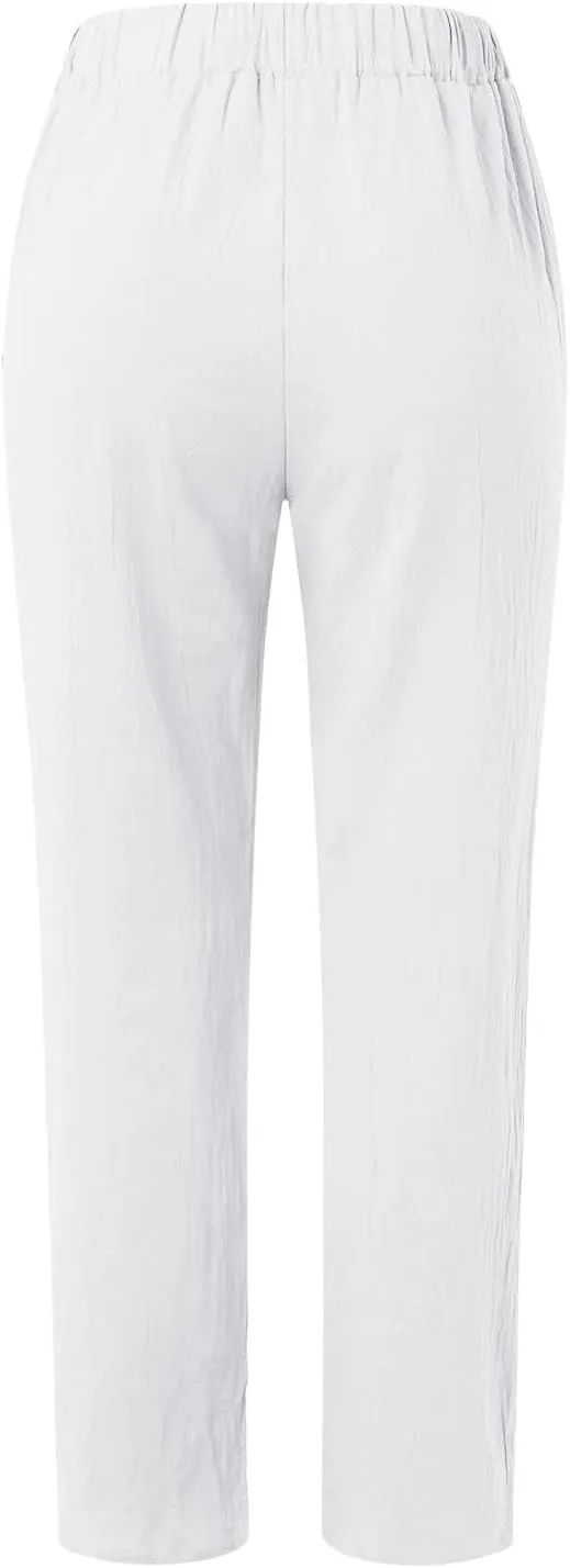 Women's Pants, Linen Plaid Peasant Pants Casual Straight Leg Wide Women Trendy