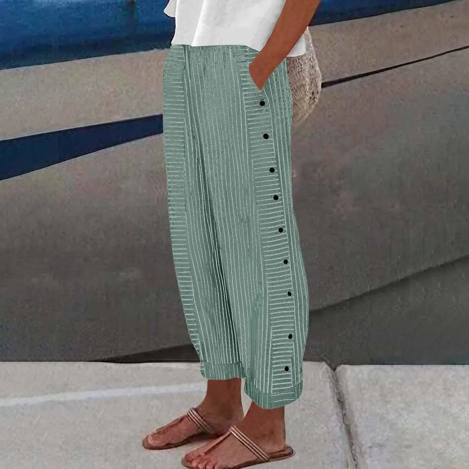 Women's Pants, Linen Plaid Peasant Pants Casual Straight Leg Wide Women Trendy
