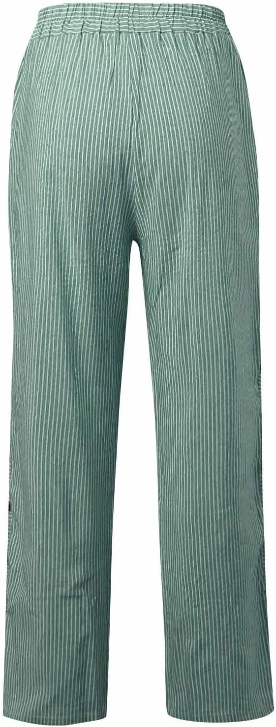 Women's Pants, Linen Plaid Peasant Pants Casual Straight Leg Wide Women Trendy