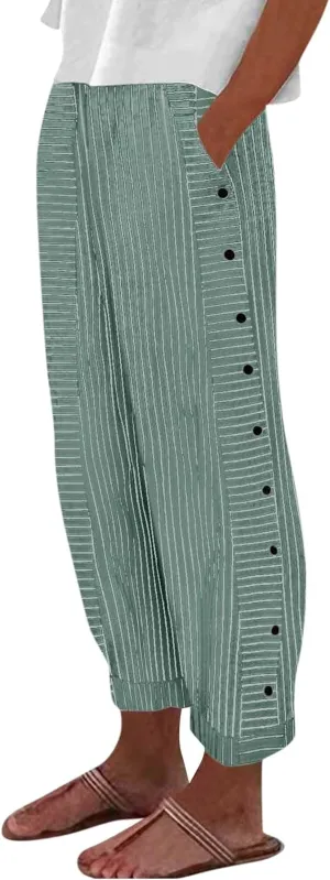 Women's Pants, Linen Plaid Peasant Pants Casual Straight Leg Wide Women Trendy