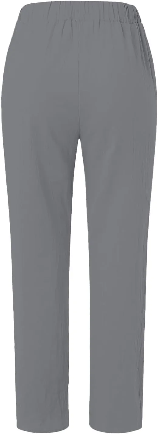 Womens Pants, Linen Straight Leg Casual Pants Peasant Drawstring Solid Color Trendy