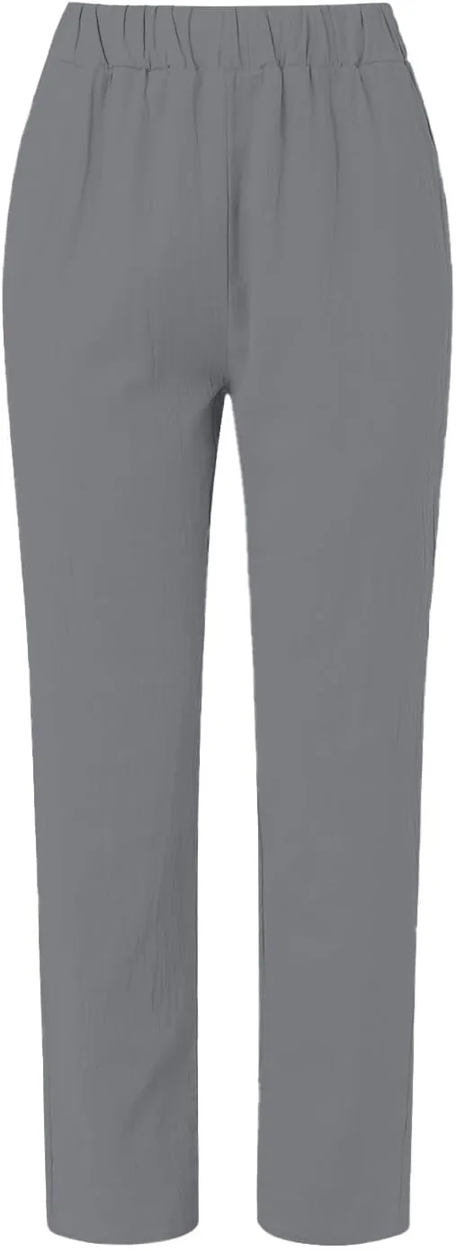 Womens Pants, Linen Straight Leg Casual Pants Peasant Drawstring Solid Color Trendy