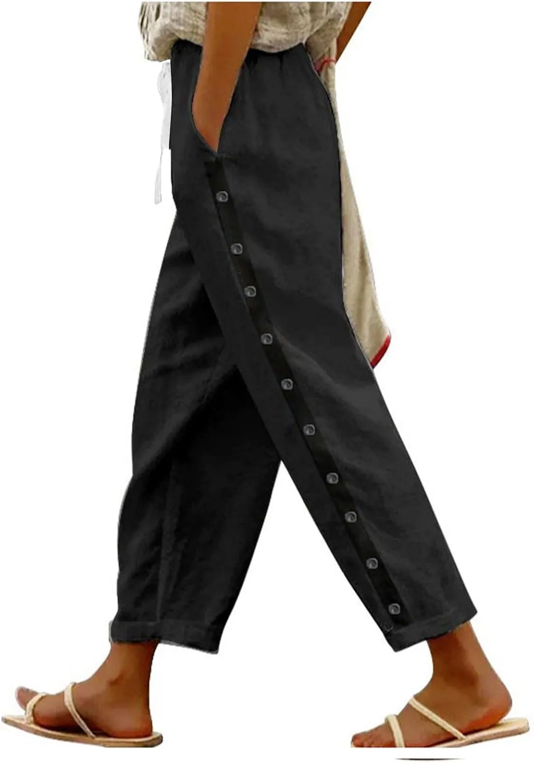 Women's Pants, Linen Striped Side Peasant Pants Straight Leg Casual Wide Trendy