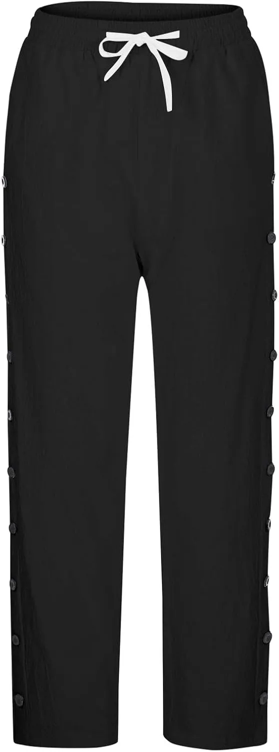 Women's Pants, Linen Striped Side Peasant Pants Straight Leg Casual Wide Trendy