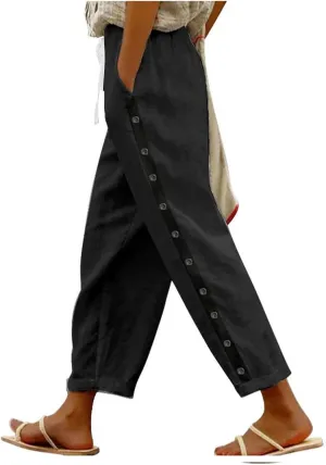Women's Pants, Linen Striped Side Peasant Pants Straight Leg Casual Wide Trendy
