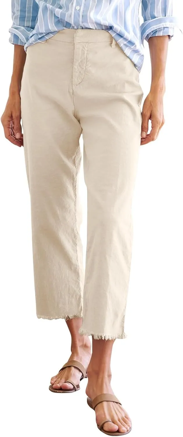 Women's Pants, Trendy Casual Linen Straight Leg Peasant Pants 2025 Flwoy Stretchy