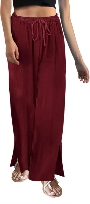Womens Plaid Pants Casual Drawstring Pants Casua Lightweight Loose Trousers Linen Capris for Women Lightweight