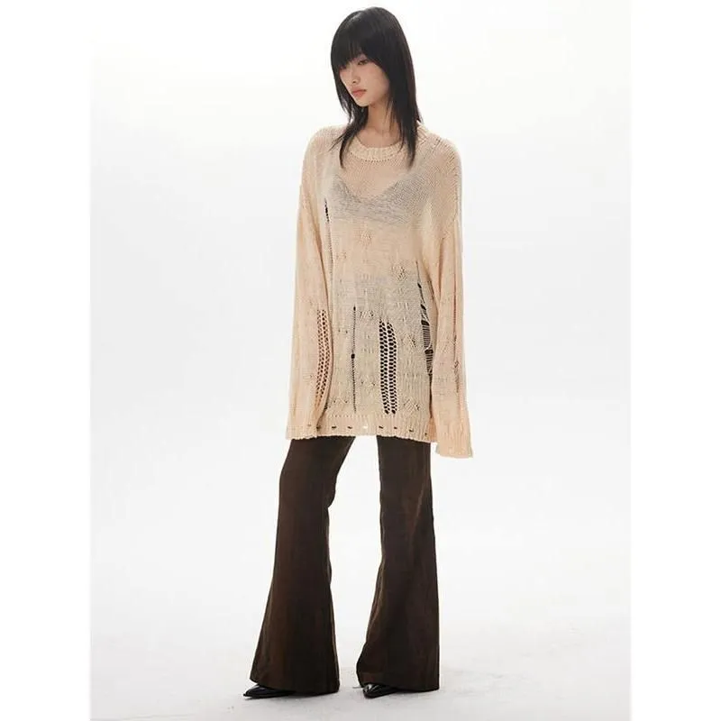 Women's Round Neck Sweater with Cut-Out Design