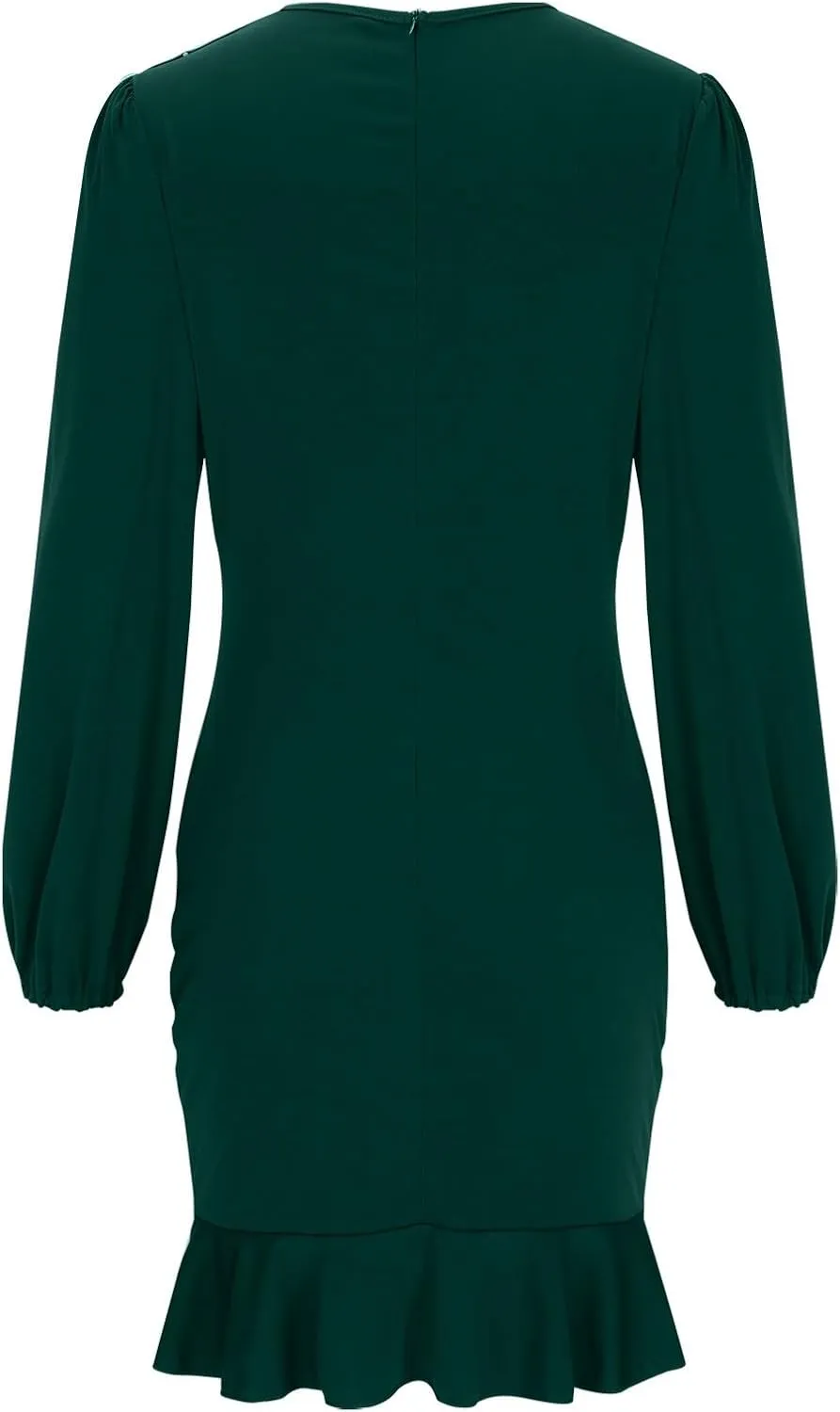 Womens Sexy Fall Short Dresses Puff Long Sleeve Ruffle Hem mini Dresses Casual Cozy Slim fit wrap Bodycon Dresses