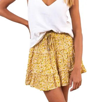 Women's Skirts for Summer 2025 Trendy Ruffle Hem Drawstring High Elastic Waist Boha Floral Print Pleated Beach Skirts