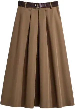 Women's Spring Solid Color A-Line Midi Skirt  High Waist Casual Versatile Skirt with Belt