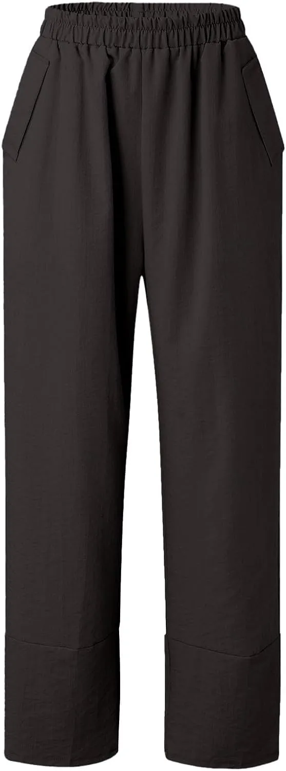 Women's Straight Leg Pants Women High Waist Palazzo Pants Casual Elastic Waisted Palazzo Harem with Pockets Women Flowy