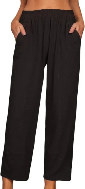 Women's Straight Leg Pants Women High Waist Palazzo Pants Casual Elastic Waisted Palazzo Harem with Pockets Women Flowy