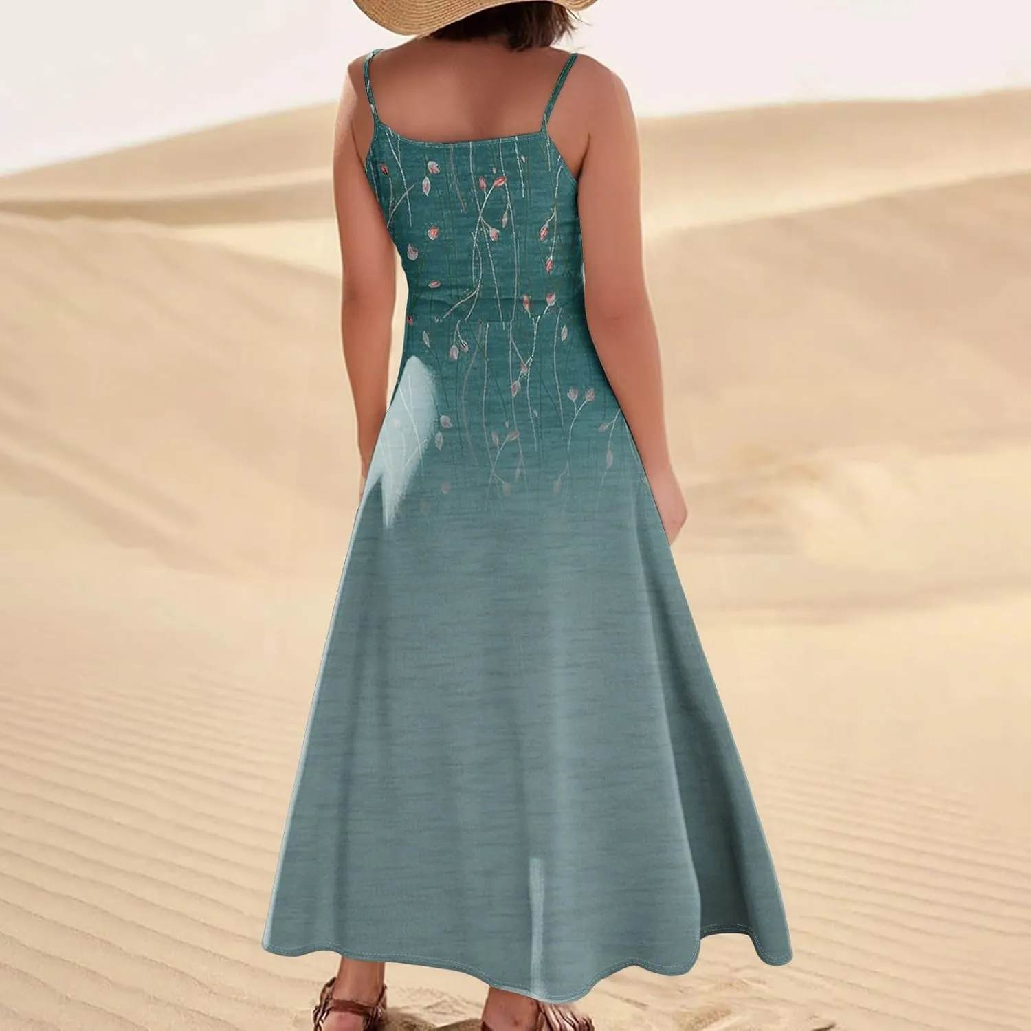 Women's Summer Cotton Linen Long Dress Sleeveless Elegant Flowy Dresses Plus Size Loose Comfy Dress with Pockets