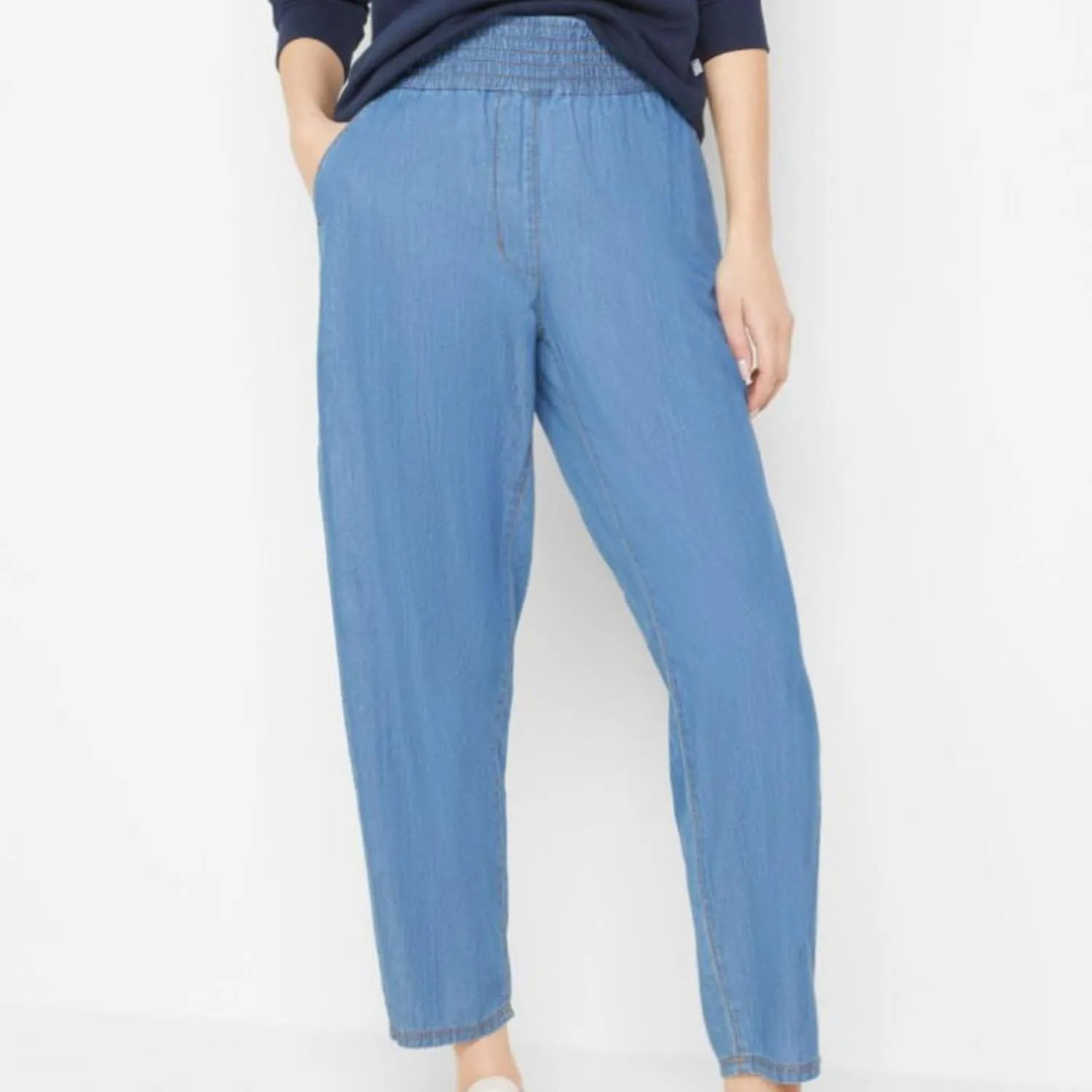 Women's Tapered Casual Pants, Loose Fit Cozy High Waisted Trousers Pants Elastic Waist Fall Trendy 2024 Denim Jeans